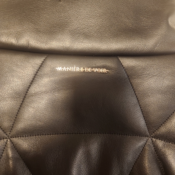 NWT Maniere De Voir Black Vegan Leather Corset  Quilted Puffer Jacket Size Small - Picture 4 of 6